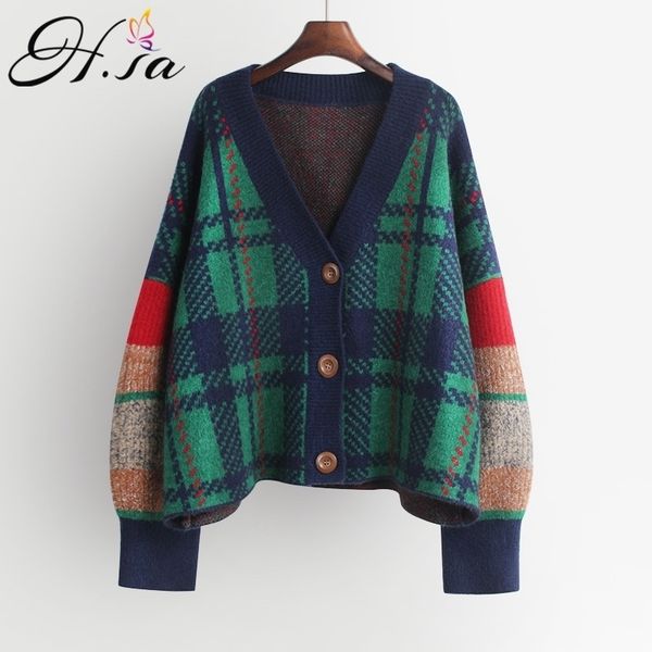 h.sa women fall long sweater cardigans korean style casual jacket patchwork knit coat v neck plaid winter warm thick coat 201202, White;black
h.sa women fall long sweater cardigans korean style casual jacket patchwork knit coat v neck plaid winter warm thick coat 201202, White;black