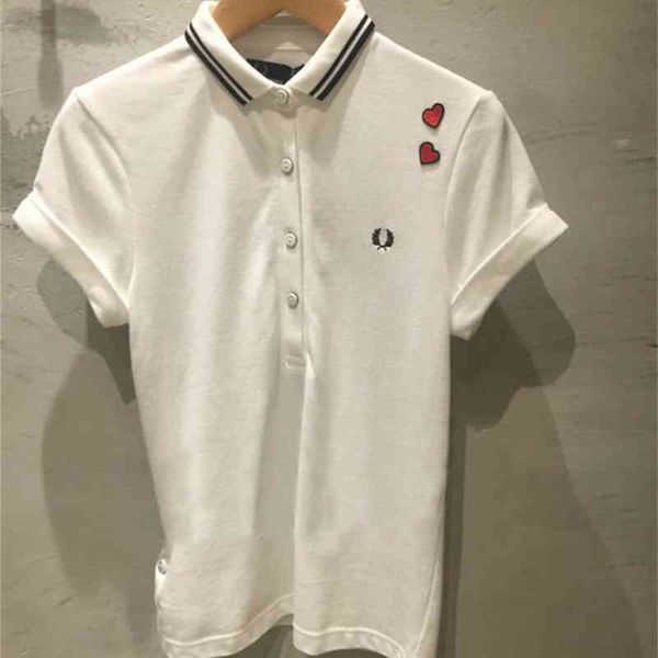 2021 spring and summer new fp wheat polo shirt love embroidery lapel short sleeve slim knit t-shirt women's fashion, White;black