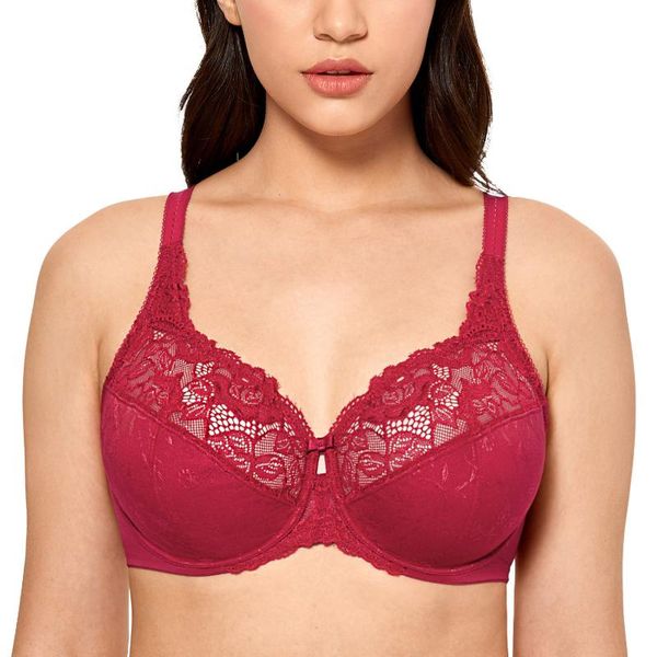 women's plus size beauty floral lace non padded full figure underwire minimizer bra, Red;black
women's plus size beauty floral lace non padded full figure underwire minimizer bra, Red;black