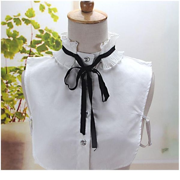 ladies pleated ruffles fake stand collar lace-up bowtie detachable half-shirt ladies qylyvs, White
ladies pleated ruffles fake stand collar lace-up bowtie detachable half-shirt ladies qylyvs, White
