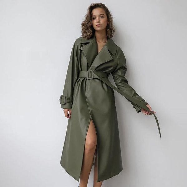 women's trench coats malina fashion long turn down collar women elegant green loose faux leather casual tie belt ladies, Tan;black 
women's trench coats malina fashion long turn down collar women elegant green loose faux leather casual tie belt ladies, Tan;black