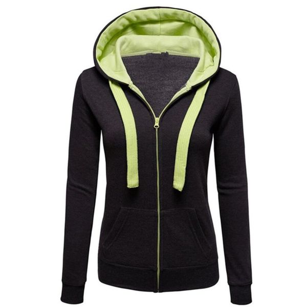 european american women's wear pure color splice zipper long sleeve pull rope cap pocket cardigan female, Black
european american women's wear pure color splice zipper long sleeve pull rope cap pocket cardigan female, Black