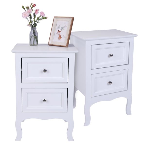 2pcs country style two-tier night tables large size white