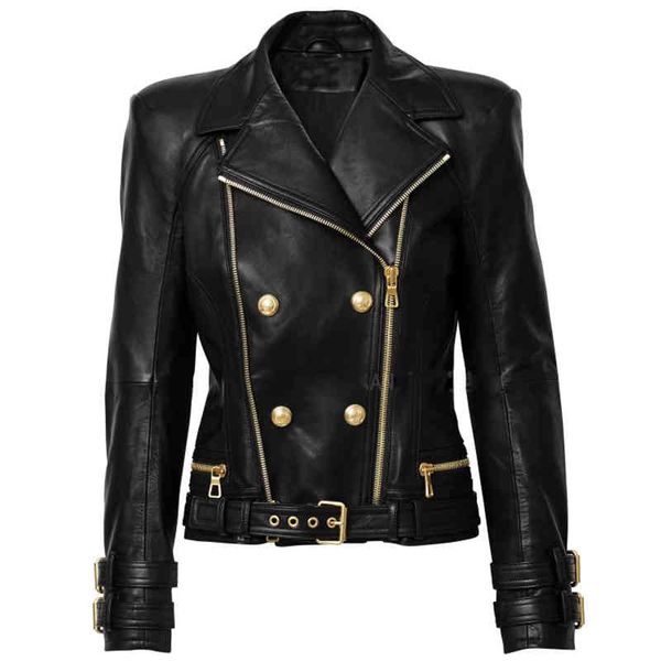 women's leather & faux high street designer jacket lion buttons double zippers motorcycle biker synthetic t0cu, Black
women's leather & faux high street designer jacket lion buttons double zippers motorcycle biker synthetic t0cu, Black