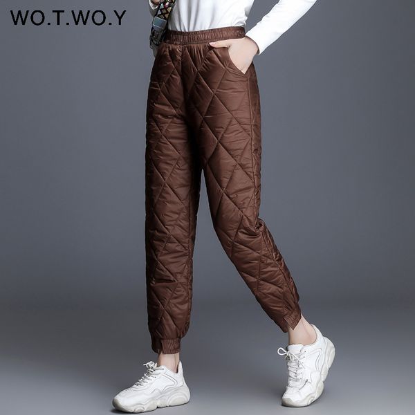 wotwoy winter duck down padded pants women argyle high waist casual thickening trousers female 2020 black white warm pants - lj201201
wotwoy winter duck down padded pants women argyle high waist casual thickening trousers female 2020 black white warm pants - lj201201