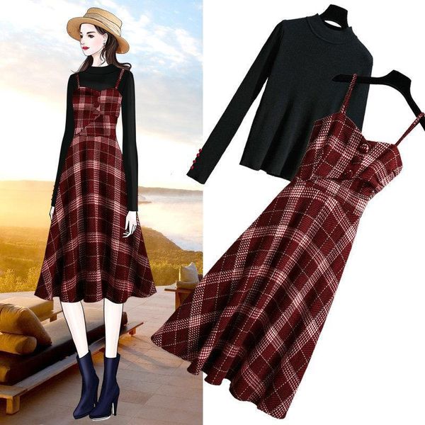 2021 women autumn winter casual 2 piece sets female knitted pullover + plaid slip pleated dress sets lady slim elegant suits i77, Gray
2021 women autumn winter casual 2 piece sets female knitted pullover + plaid slip pleated dress sets lady slim elegant suits i77, Gray