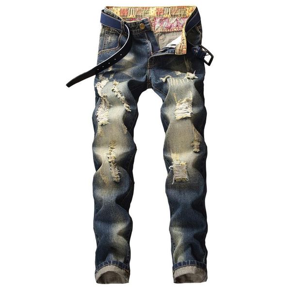 men's jeans 2d men europe and the united states wind holes fashion trousers straight do old wholesale, Blue
men's jeans 2d men europe and the united states wind holes fashion trousers straight do old wholesale, Blue
