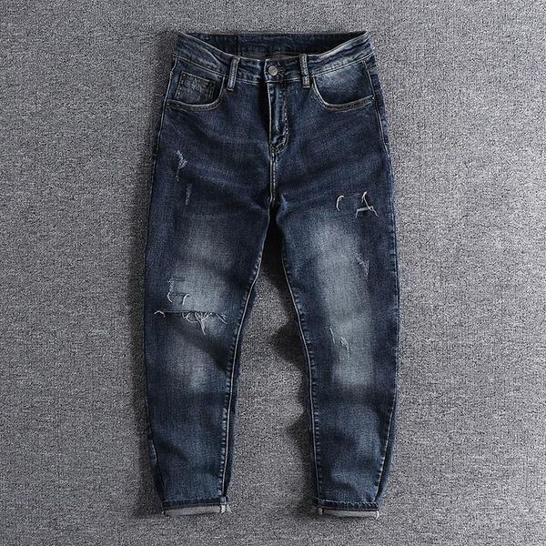 2020 new arrival broken hole trend slim legged pants blue european and american elastic jeans men's fashionable capris 05851
2020 new arrival broken hole trend slim legged pants blue european and american elastic jeans men's fashionable capris 05851