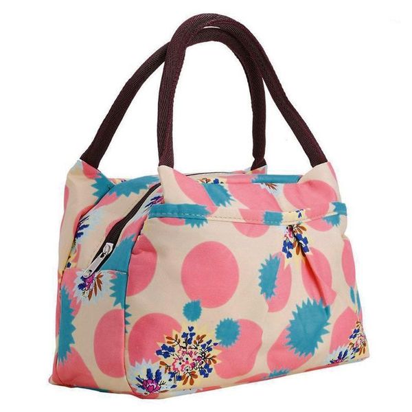 

ljl print women handbags lunch bag tote (pink circles)1, Blue;pink