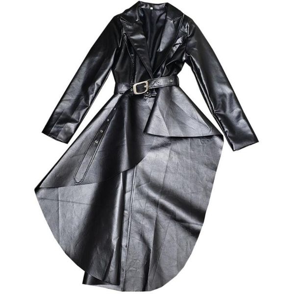 black british-style suit collar irregular faux lambskin long trench coat leather jacket women fashion kg-912
black british-style suit collar irregular faux lambskin long trench coat leather jacket women fashion kg-912