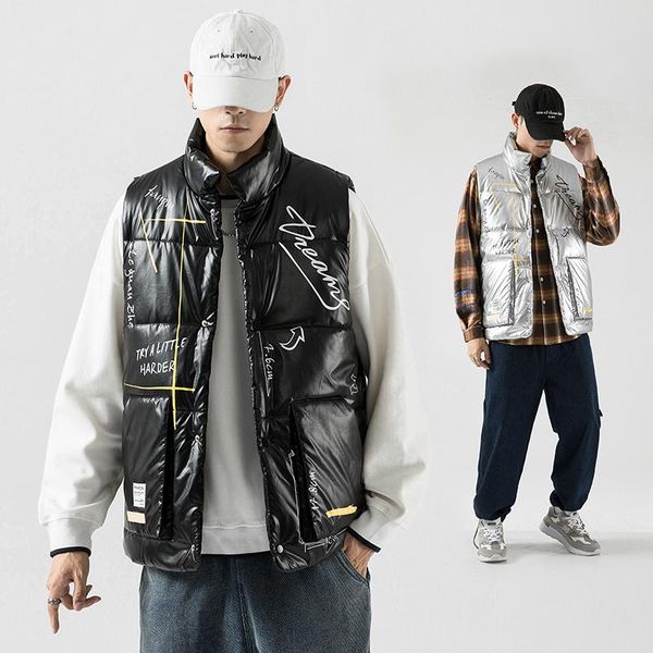 men's vests autumn winter mens cotton padded man streetwear hip hop japanese style graffiti print vest m-5xl outwear, Black;white
men's vests autumn winter mens cotton padded man streetwear hip hop japanese style graffiti print vest m-5xl outwear, Black;white