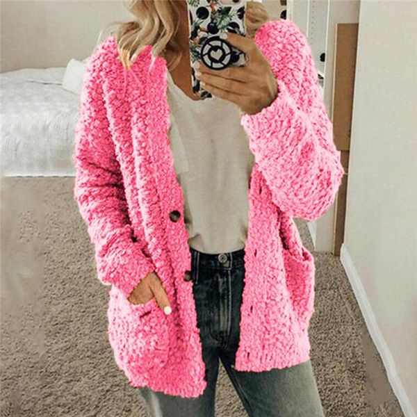 women's knits & tees winter ladies plush sweater fashion solid color long sleeves pockets loose cardigans female button casual outwear, White
women's knits & tees winter ladies plush sweater fashion solid color long sleeves pockets loose cardigans female button casual outwear, White