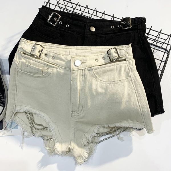 women's shorts black fringe goth chain denim women cut out summer belt high waist casual short jeans1, White;black
women's shorts black fringe goth chain denim women cut out summer belt high waist casual short jeans1, White;black
