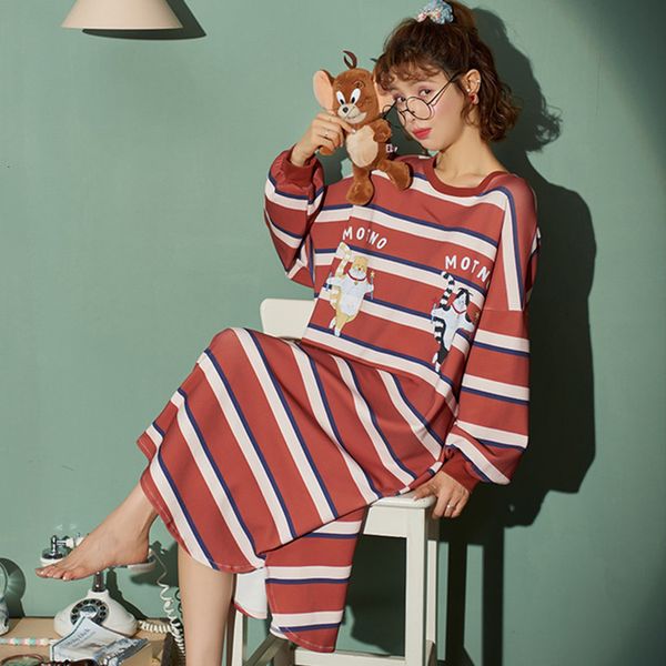 2021 new plus female size autumn spring cotton nightgown korean style sleepwear stripes the long sleeve loose homewear 7c93, White
2021 new plus female size autumn spring cotton nightgown korean style sleepwear stripes the long sleeve loose homewear 7c93, White