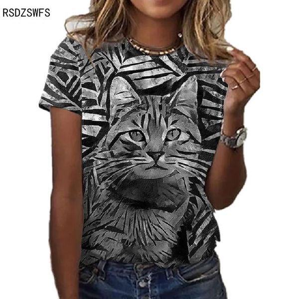 summer cat print women's t-shirt fashionable round neck short sleeve casual and comfortabl, White
summer cat print women's t-shirt fashionable round neck short sleeve casual and comfortabl, White