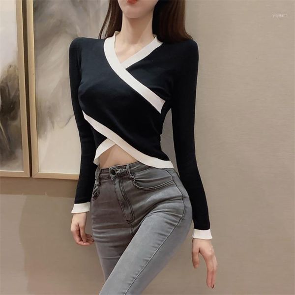 women v collar cross fashion korean sweet slim sweater autumn solid color loose long sleeve knitted sweaters jumpers1, White;black
women v collar cross fashion korean sweet slim sweater autumn solid color loose long sleeve knitted sweaters jumpers1, White;black