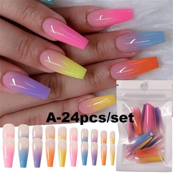 false nails 24/120pcs fake rainbow colorful ballerina glossy long coffin clear press on nail tips artificial finger manicure diy, Red;gold
false nails 24/120pcs fake rainbow colorful ballerina glossy long coffin clear press on nail tips artificial finger manicure diy, Red;gold