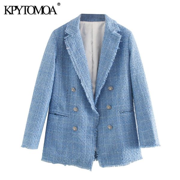 kpytomoa women fashion office wear double breasted tweed blazer coat vintage long sleeve frayed female outerwear chic 201023, White;black
kpytomoa women fashion office wear double breasted tweed blazer coat vintage long sleeve frayed female outerwear chic 201023, White;black