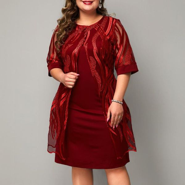 plus size dress women summer 3/4 sleeve red ladies midi dresses fashion round neck fake two pieces large size female dress d30, White;black
plus size dress women summer 3/4 sleeve red ladies midi dresses fashion round neck fake two pieces large size female dress d30, White;black
