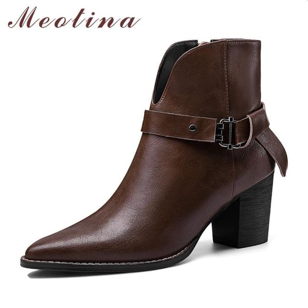 boots meotina buckle real leather high heels ankle women shoes pointed toe rivet zip thick ladies short brown 33-41, Black
boots meotina buckle real leather high heels ankle women shoes pointed toe rivet zip thick ladies short brown 33-41, Black
