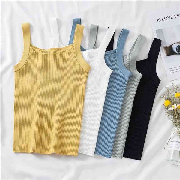 knitted tank solid color square collar sleeveles korean streetwear female clothing w852, White
knitted tank solid color square collar sleeveles korean streetwear female clothing w852, White