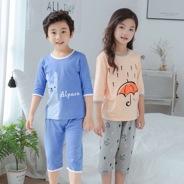 and spring summer air-conditioned pajamas boys girls cotton 7 / 4 sve thin home cloth children's baby suit, Blue;red
and spring summer air-conditioned pajamas boys girls cotton 7 / 4 sve thin home cloth children's baby suit, Blue;red