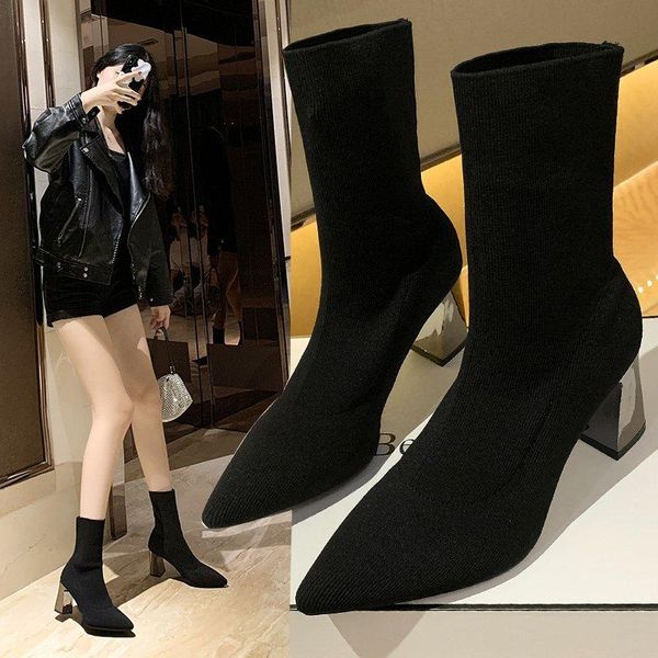 boots warm stretch fabric socks shoes woman autumn square heel ankle for women high heels fashion tube short botas, Black
boots warm stretch fabric socks shoes woman autumn square heel ankle for women high heels fashion tube short botas, Black
