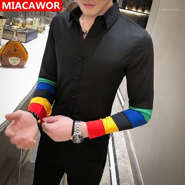 men's dress shirts 2021 british designer long sleeve men patchwork slim fit social shirt party casual korean mens clothing c00071, White;black
men's dress shirts 2021 british designer long sleeve men patchwork slim fit social shirt party casual korean mens clothing c00071, White;black