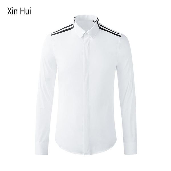 men's casual shirts style collar shoulder parallel bars ribbon stitching shirt long sleeve high quality, White;black
men's casual shirts style collar shoulder parallel bars ribbon stitching shirt long sleeve high quality, White;black
