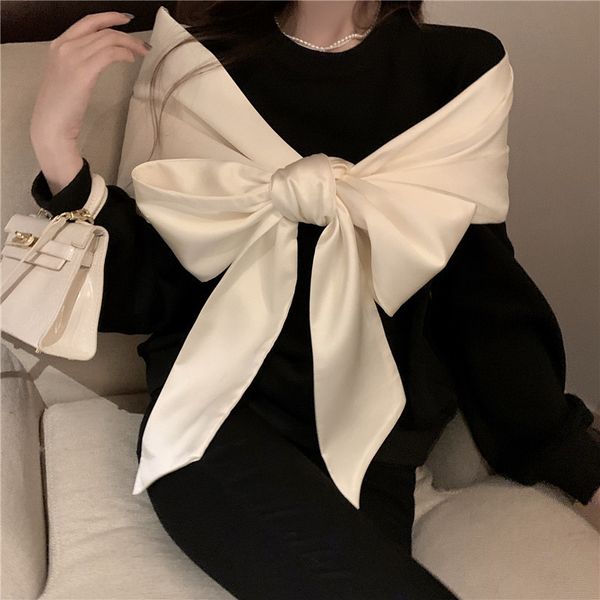 2021 New Women's Kawaii Big Knitted Bowite Sweaters Fancy Sleeves Long Korean Pullovers Retro Loose Tops Two Outer Wear RMTZ, White;black
2021 New Women's Kawaii Big Knitted Bowite Sweaters Fancy Sleeves Long Korean Pullovers Retro Loose Tops Two Outer Wear RMTZ, White;black
