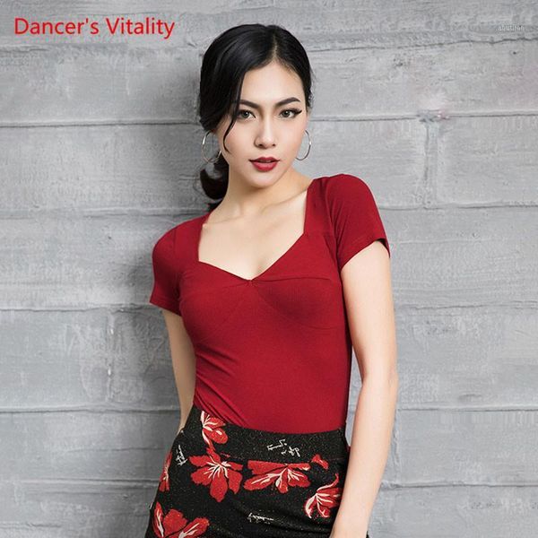 stage wear latin dance female temperament practice cothing u type v-neck profession training shirt short sleeve1, Black;red
stage wear latin dance female temperament practice cothing u type v-neck profession training shirt short sleeve1, Black;red