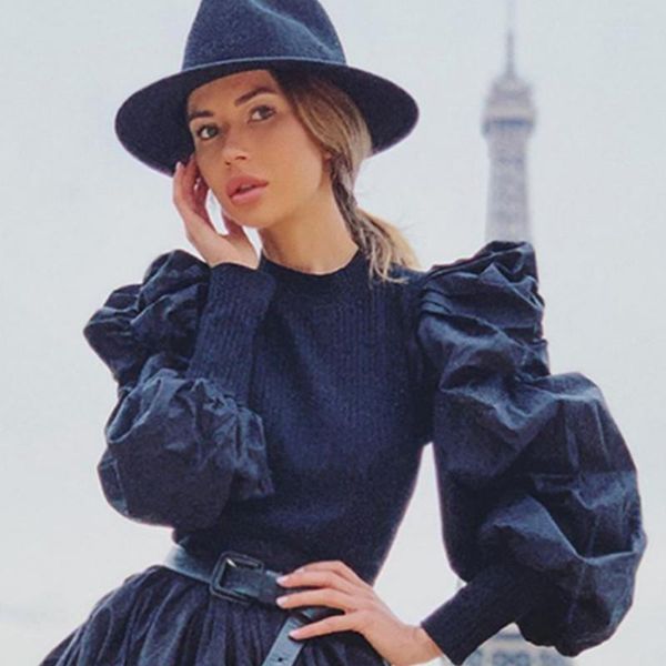 women new puff sleeve pullover sweater blouse loose jumper ribbed shirt, White
women new puff sleeve pullover sweater blouse loose jumper ribbed shirt, White