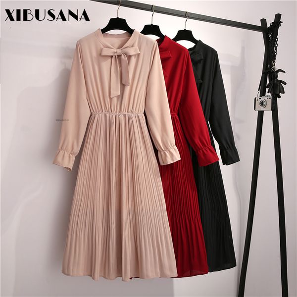 xibusana autumn winter new long sleeve pleated high waist dress women solid casual bow o-neck slim mid calf dresses female 201126, Black;gray
xibusana autumn winter new long sleeve pleated high waist dress women solid casual bow o-neck slim mid calf dresses female 201126, Black;gray