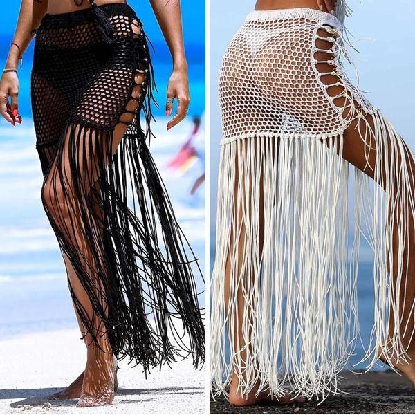 women crochet swimwear bikini cover up beach skirts wrap sarong pareo high waist long tassel maxi skirt solid swimsuits, White;black
women crochet swimwear bikini cover up beach skirts wrap sarong pareo high waist long tassel maxi skirt solid swimsuits, White;black