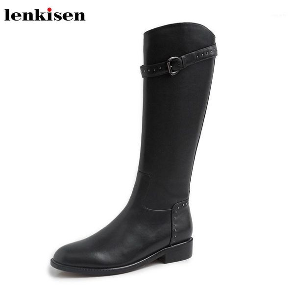 lenkisen cow leather knight boots rivets belt buckle round toe med heels winter black colors keep warm women knee high boots l661
lenkisen cow leather knight boots rivets belt buckle round toe med heels winter black colors keep warm women knee high boots l661