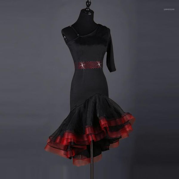 luxury latin dance dress for women spandex stones latin dance dress girls clothes xxs-5xl1, Black;red