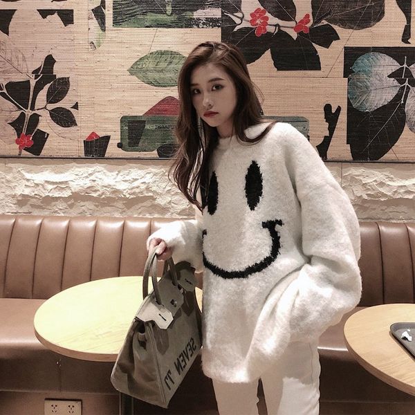 autumn winter new smiling face knitted bottoming shirt, medium and long outer sweater, women's net red languid wool t-shirt
autumn winter new smiling face knitted bottoming shirt, medium and long outer sweater, women's net red languid wool t-shirt