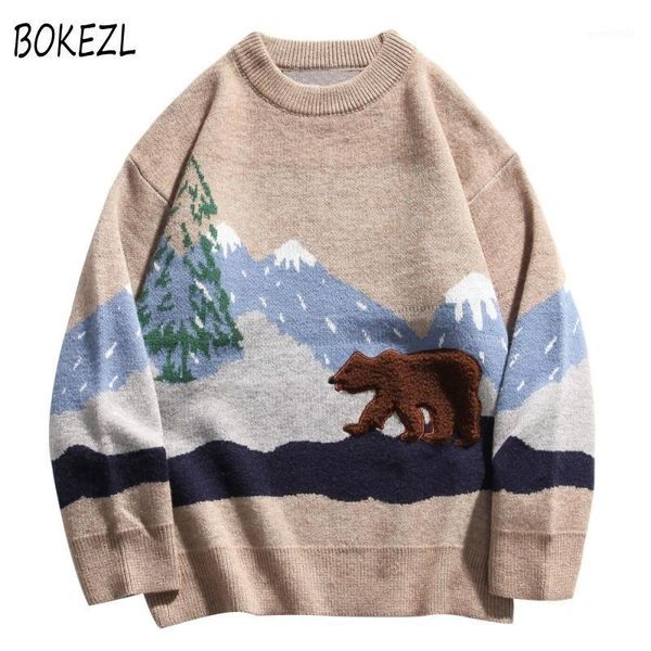 men's sweaters bokezl snow mountain bear patchwork knitted jumper streetwear mens hip hop harajuku casual knitwear fashion knit 1, White;black
men's sweaters bokezl snow mountain bear patchwork knitted jumper streetwear mens hip hop harajuku casual knitwear fashion knit 1, White;black