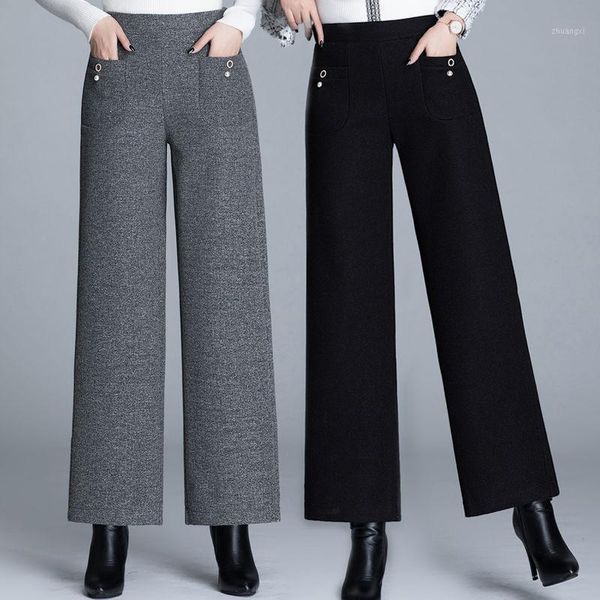 2021 women autumn winter solid woolen pant female casual straight pant lady elegant loose plus size knitted wide leg trouser h651, Black;white
2021 women autumn winter solid woolen pant female casual straight pant lady elegant loose plus size knitted wide leg trouser h651, Black;white