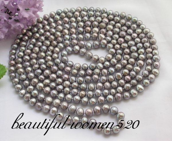 x0018 long 80" 8mm round freshwater pearl necklace, Silver