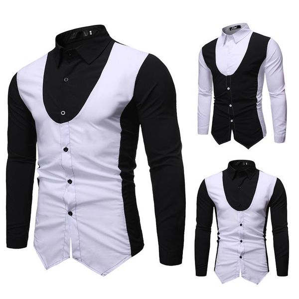 men's casual shirts brand fashion personality leisure business long sleeve stitching shirt men dress, White;black
men's casual shirts brand fashion personality leisure business long sleeve stitching shirt men dress, White;black