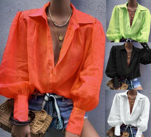 fashion womens long sleeve shirt ladies casual baggy blouse summer shirts 1, White