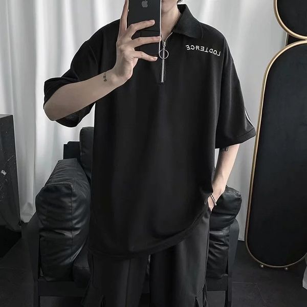 short polo shirt men's summer korean loose fashion brand half sleeve clothes versatile student t-shirt, White;black
short polo shirt men's summer korean loose fashion brand half sleeve clothes versatile student t-shirt, White;black