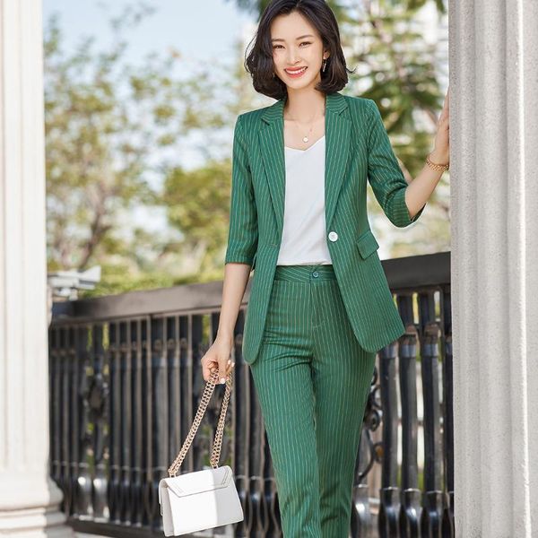 women's two piece pants spring female elegant suit green striped blazer and trouser business jacket office lady 2 pieces set plus size, White
women's two piece pants spring female elegant suit green striped blazer and trouser business jacket office lady 2 pieces set plus size, White