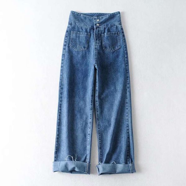 f9687 - korean women's clothing autumn and winter 2019 new high waist two button rough edge jeans wide leg pants for women, Blue
f9687 - korean women's clothing autumn and winter 2019 new high waist two button rough edge jeans wide leg pants for women, Blue