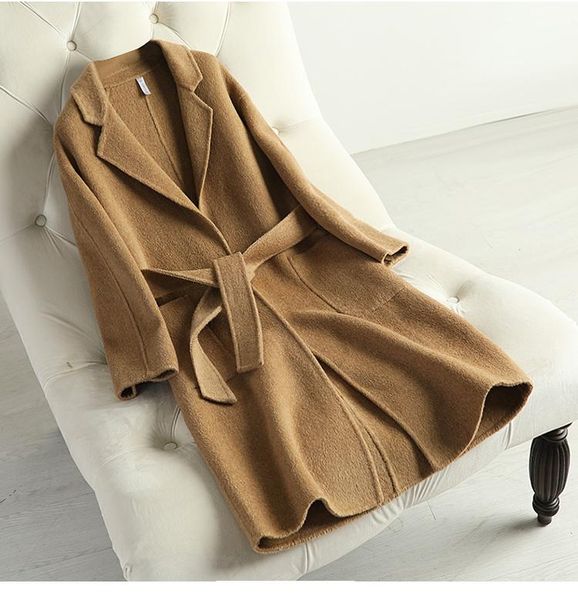 women's wool & blends women coat 2021 autumn winter female outerwear medium length notched collar slim korean outwear, Black
women's wool & blends women coat 2021 autumn winter female outerwear medium length notched collar slim korean outwear, Black