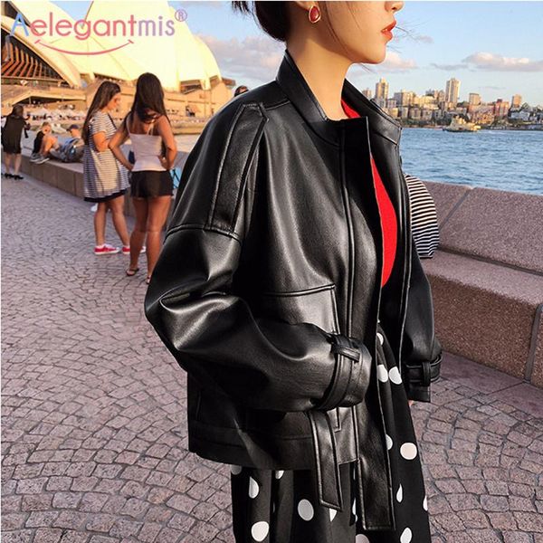 women's leather & faux aelegantmis chic black loose pu jacket women soft moto biker ladies street casual outwear basic coat
women's leather & faux aelegantmis chic black loose pu jacket women soft moto biker ladies street casual outwear basic coat