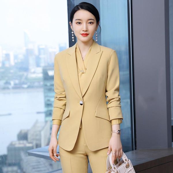 novelty yellow formal uniform designs pantsuits with pants and jackets coat professional styles women business work wear set, White
novelty yellow formal uniform designs pantsuits with pants and jackets coat professional styles women business work wear set, White