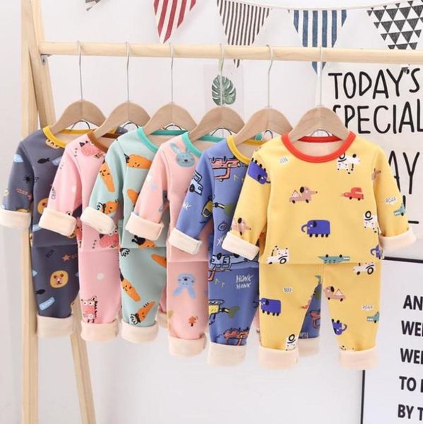 children's plush 2020 and thickened thermal underwear girls' home cloth baby boys' pajamas two piece set, Blue;red
children's plush 2020 and thickened thermal underwear girls' home cloth baby boys' pajamas two piece set, Blue;red