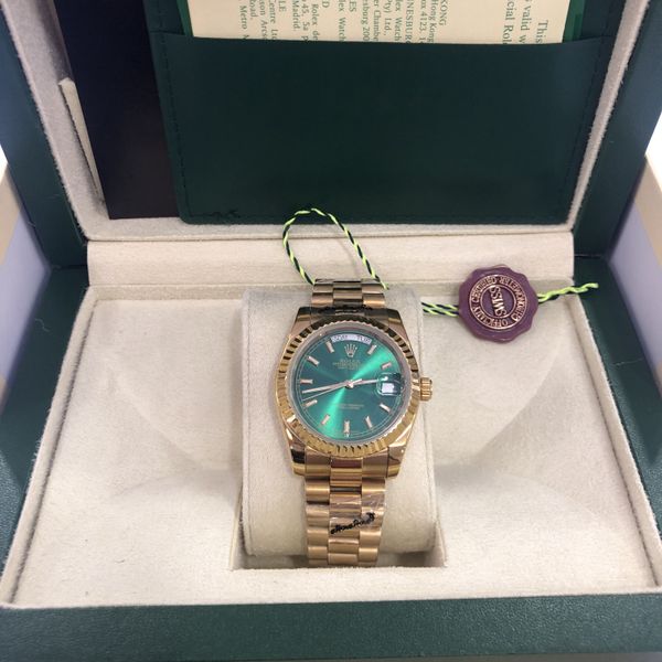 with original box luxury fashion watches 36mm 18k yellow gold green dial 18038 watch automatic men's watch wristwatch, Slivery;brown
with original box luxury fashion watches 36mm 18k yellow gold green dial 18038 watch automatic men's watch wristwatch, Slivery;brown
